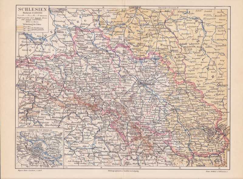 Silesia Slask Schläsing Slezsko Sudetenland Mapa de País De 1889 | eBay